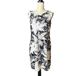 Talbots Halter Style Dress in Black Gray and White Leaf Pattern Size Medium